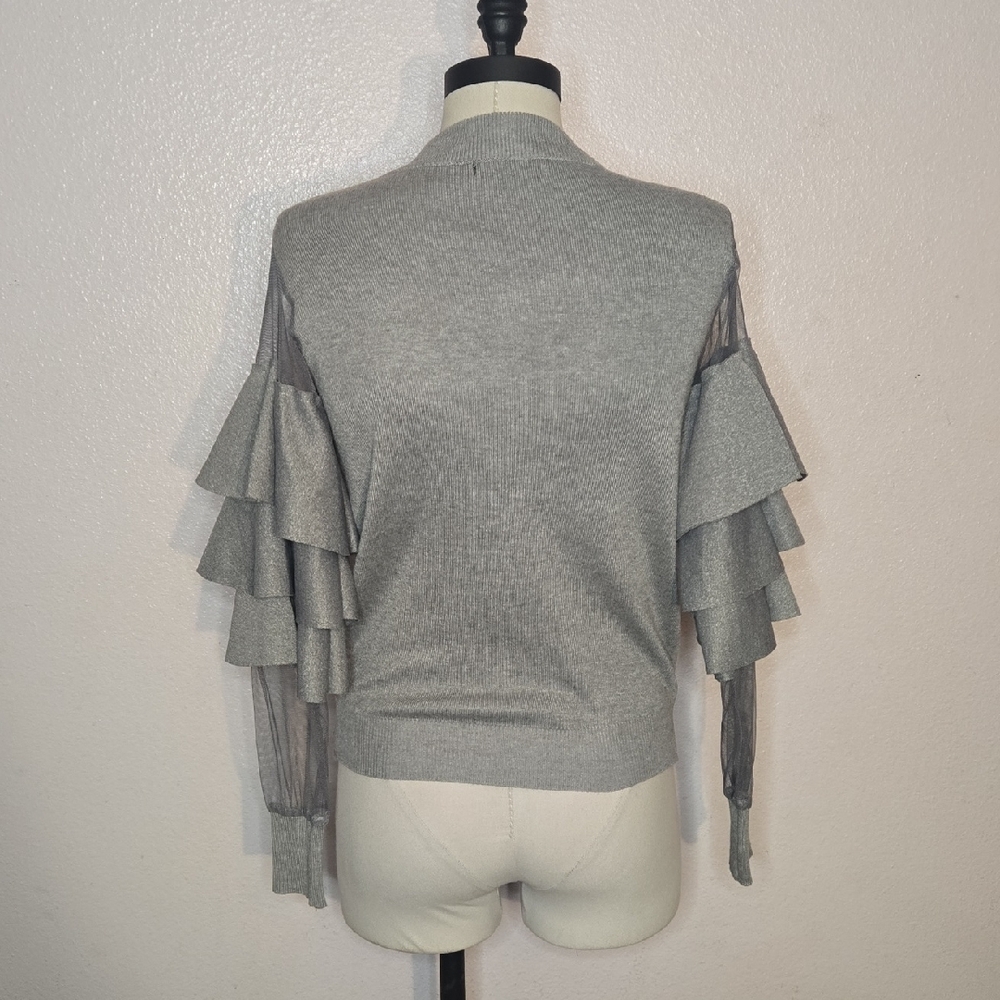 Gray Ruffle Sleeve Sweater - Picture 4 of 6